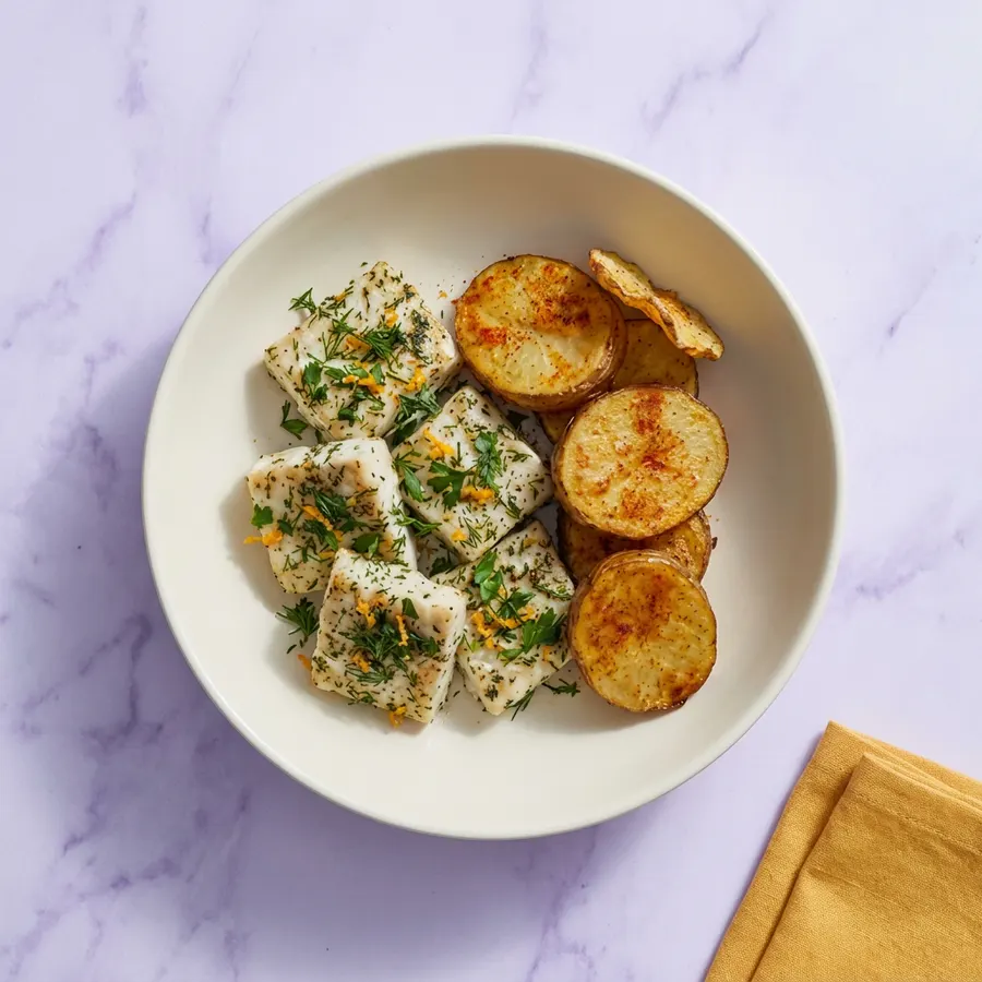 Lemon Garlic Fish with Baked Potatoes